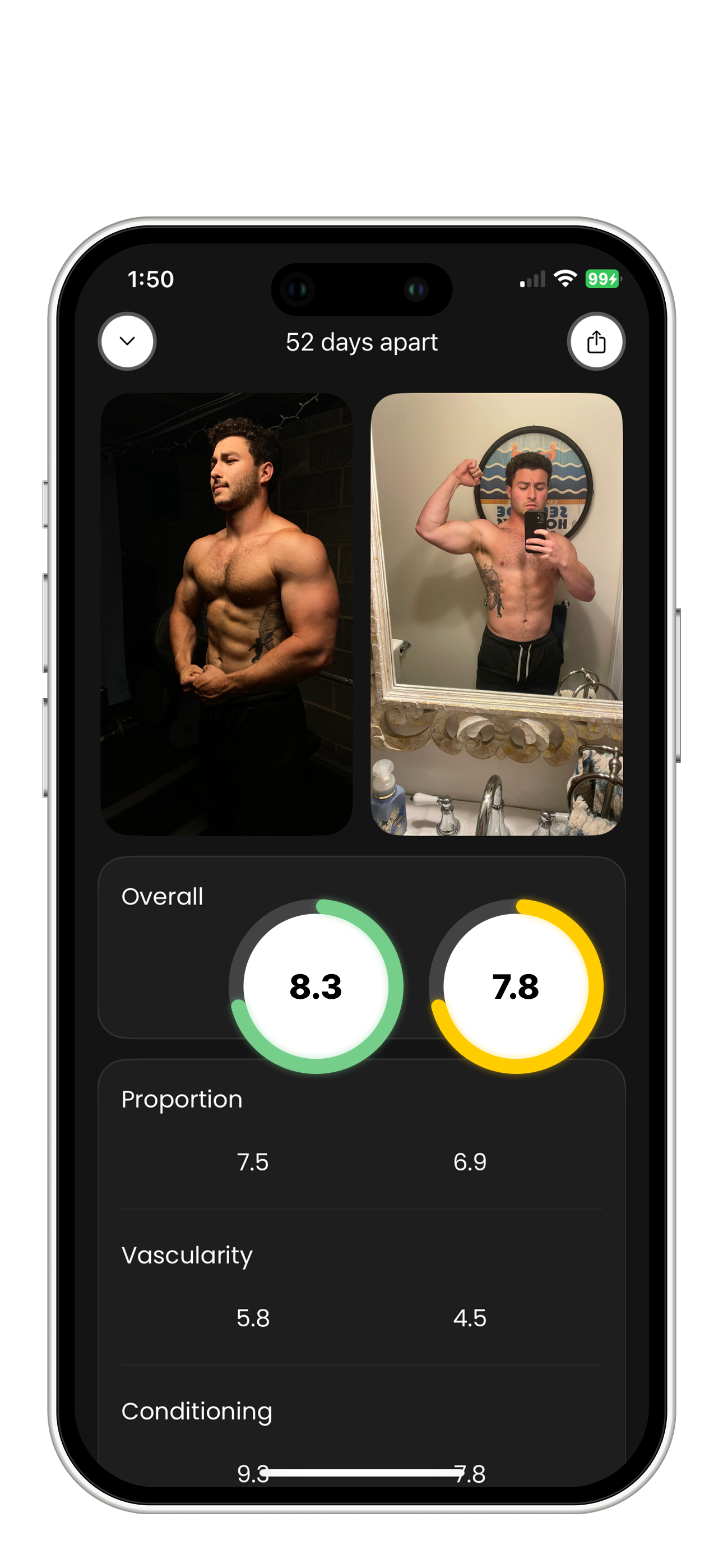 Compare your physique on Rate My Physique